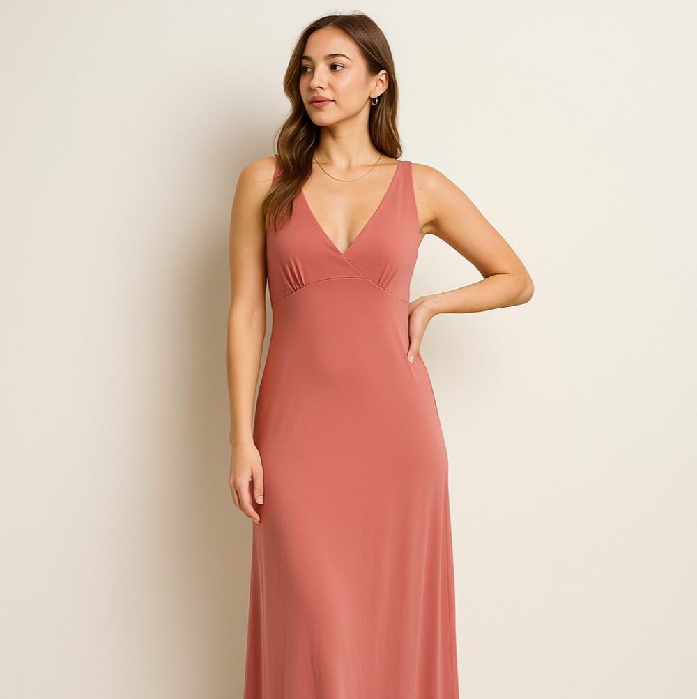 ABERCROMBIE & FITCH V-Neck Slip Maxi Dress Salmon Pink Sz L {M4}
